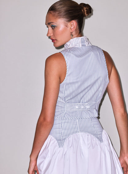 Blue Stripe Poplin Embroidery Collar Bib Top | Fleur du Mal