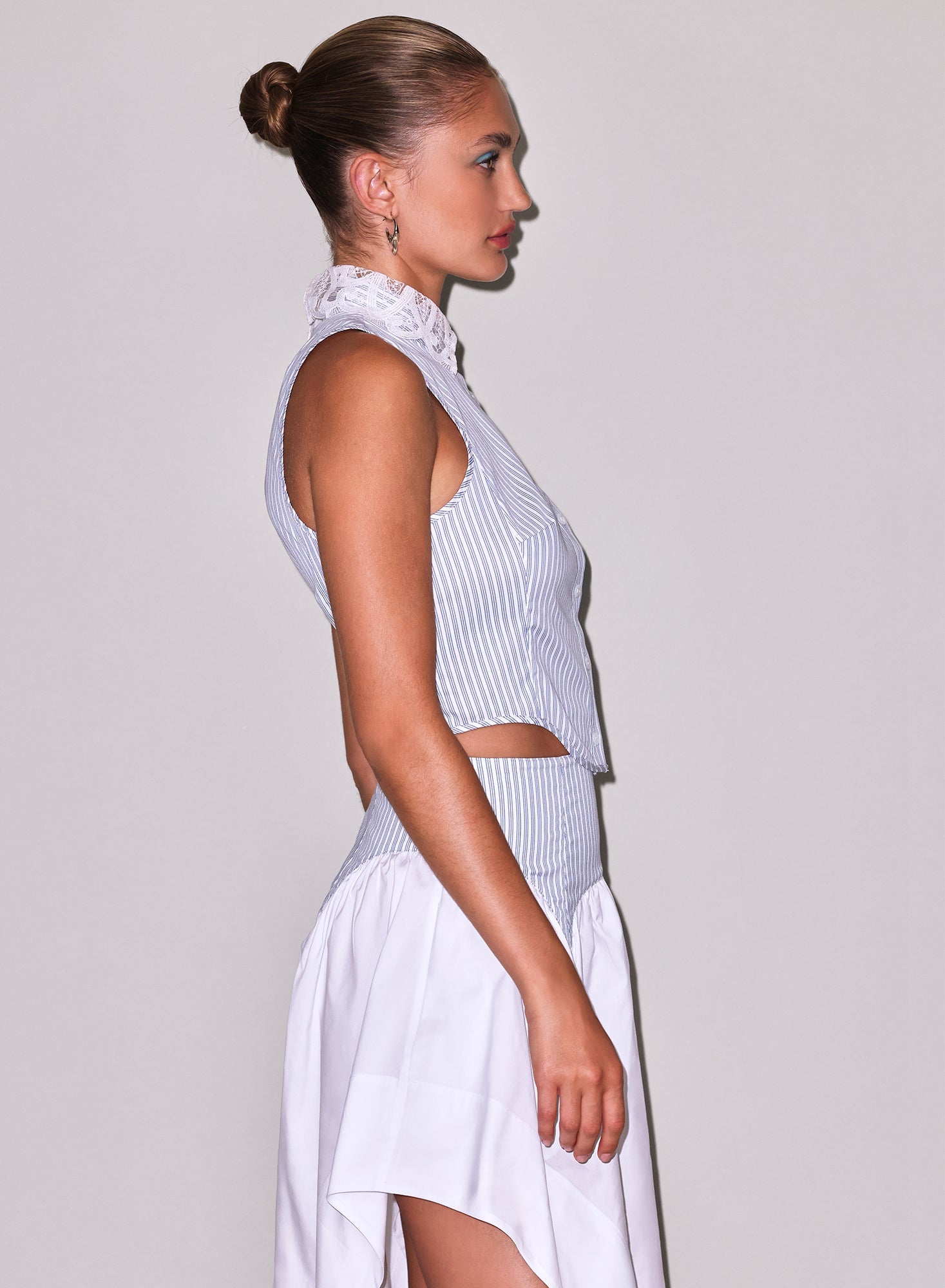 Blue Stripe Poplin Embroidery Collar Bib Top | Fleur du Mal