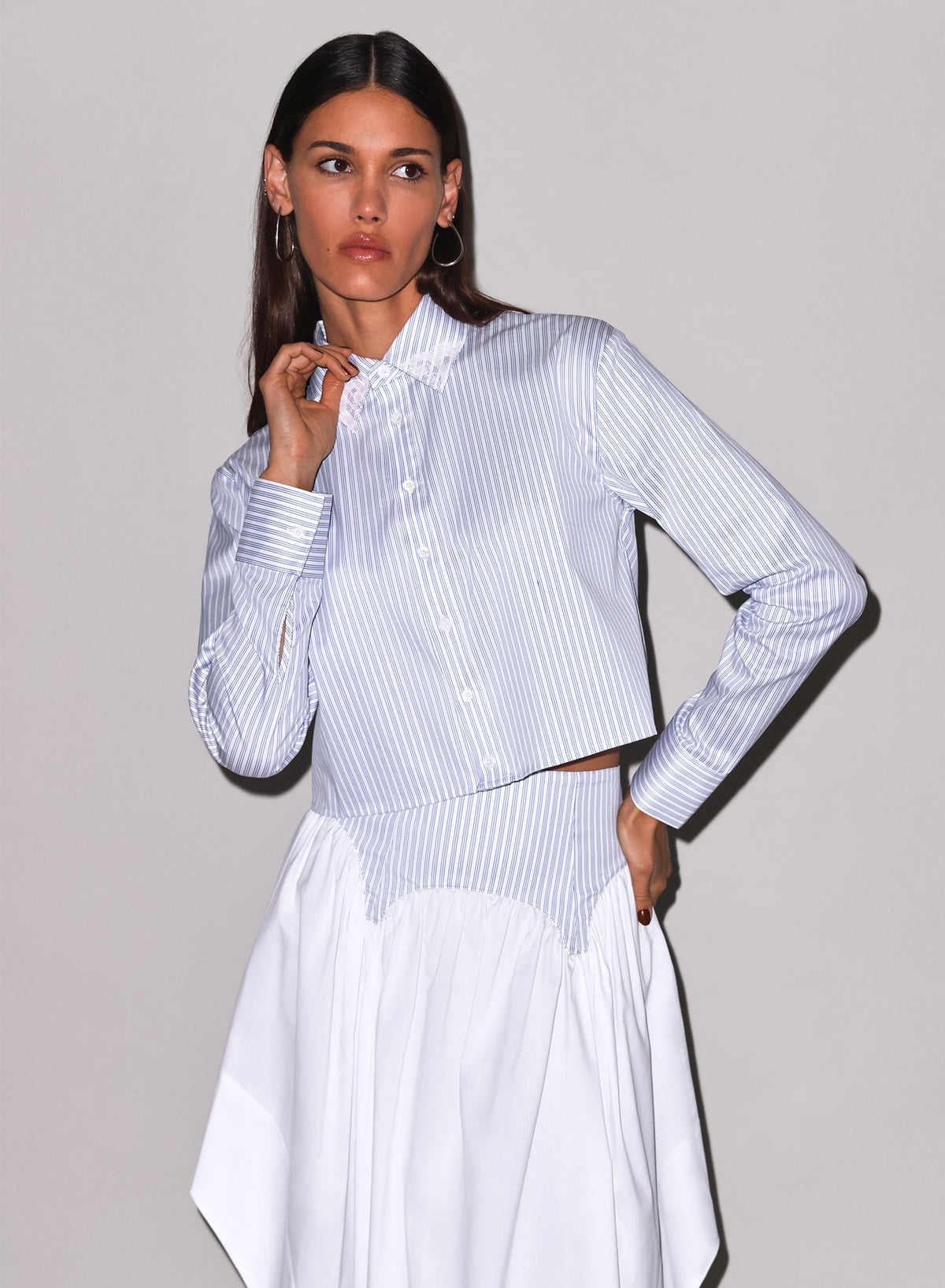 Blue East Hampton Stripe Poplin Cropped Button Down | Fleur du Mal