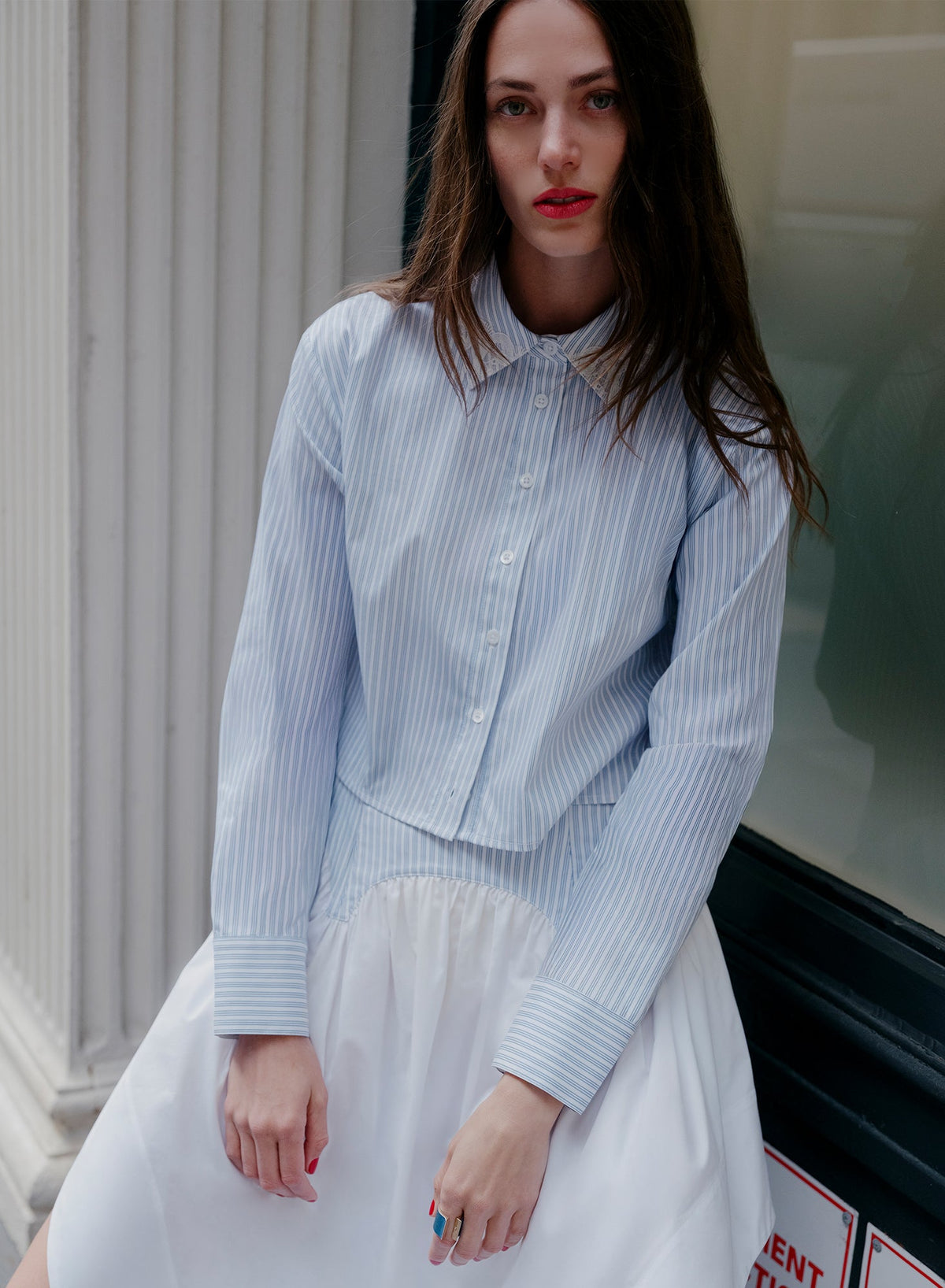 Blue East Hampton Stripe Poplin Cropped Button Down | Fleur du Mal