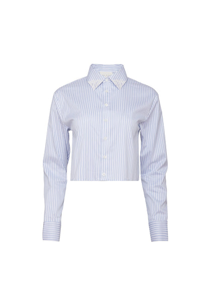 Blue East Hampton Stripe Poplin Cropped Button Down | Fleur du Mal
