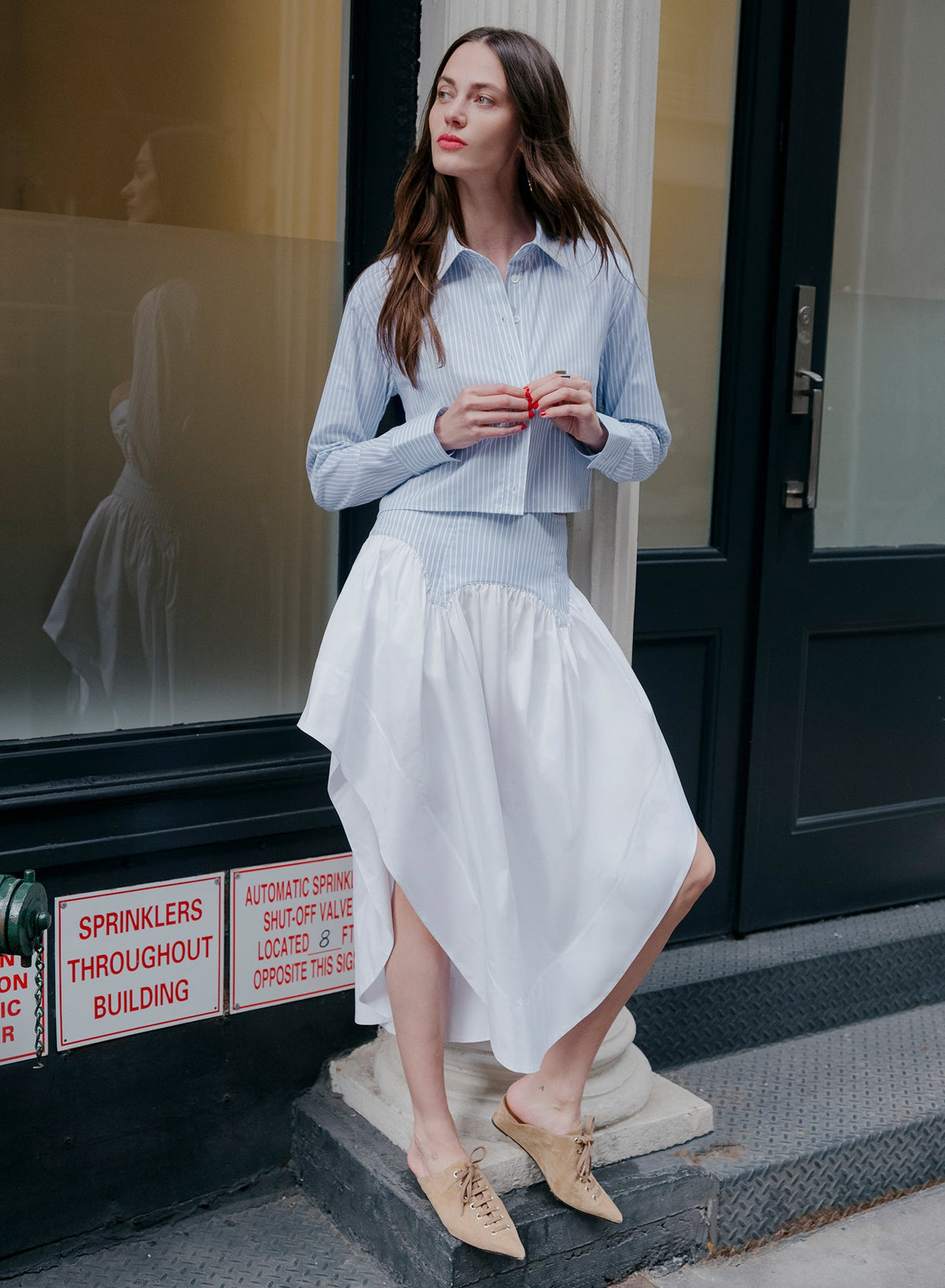 Blue East Hampton Stripe Poplin Cropped Button Down | Fleur du Mal