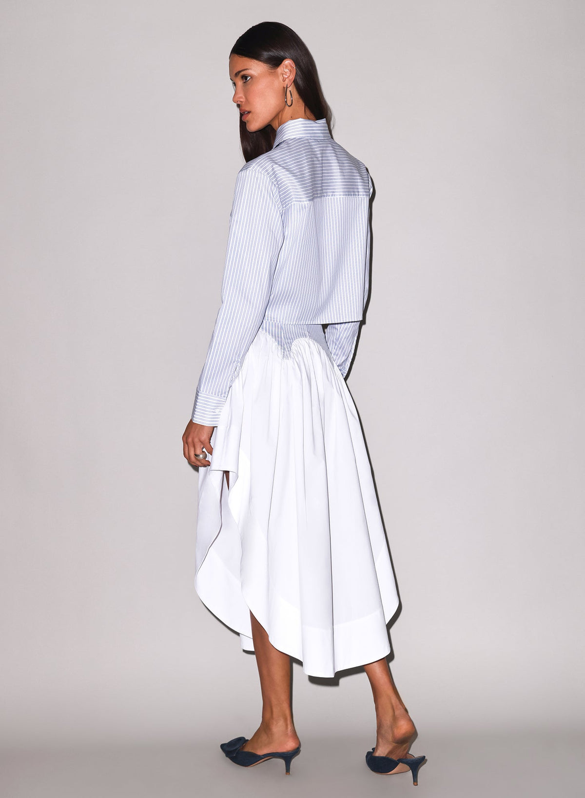Blue East Hampton Stripe Poplin Cropped Button Down | Fleur du Mal