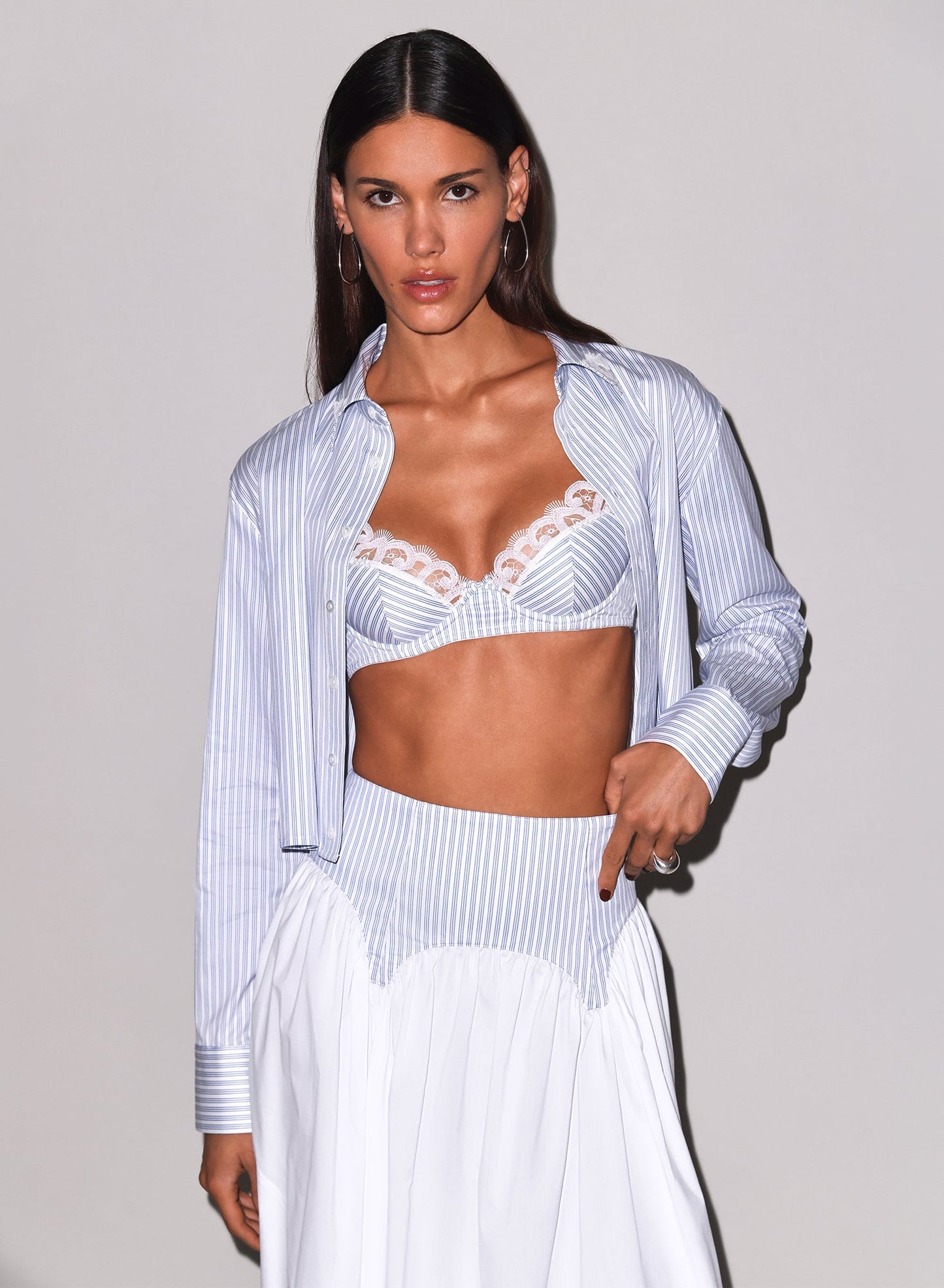 Blue East Hampton Stripe Poplin Cropped Button Down | Fleur du Mal