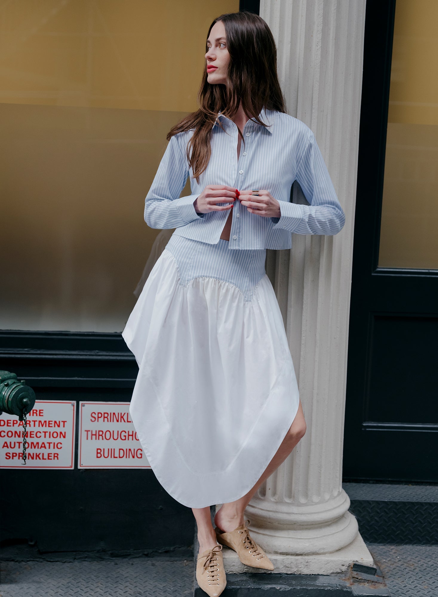Blue East Hampton Stripe Poplin Cropped Button Down | Fleur du Mal