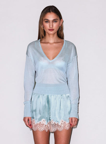 Frosted Mint Sheer Knit V-Neck Sweater | Fleur du Mal