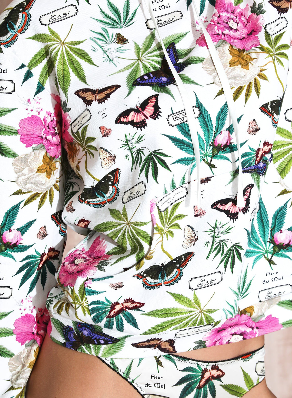 White Botanical Print Hoodie | Fleur du Mal