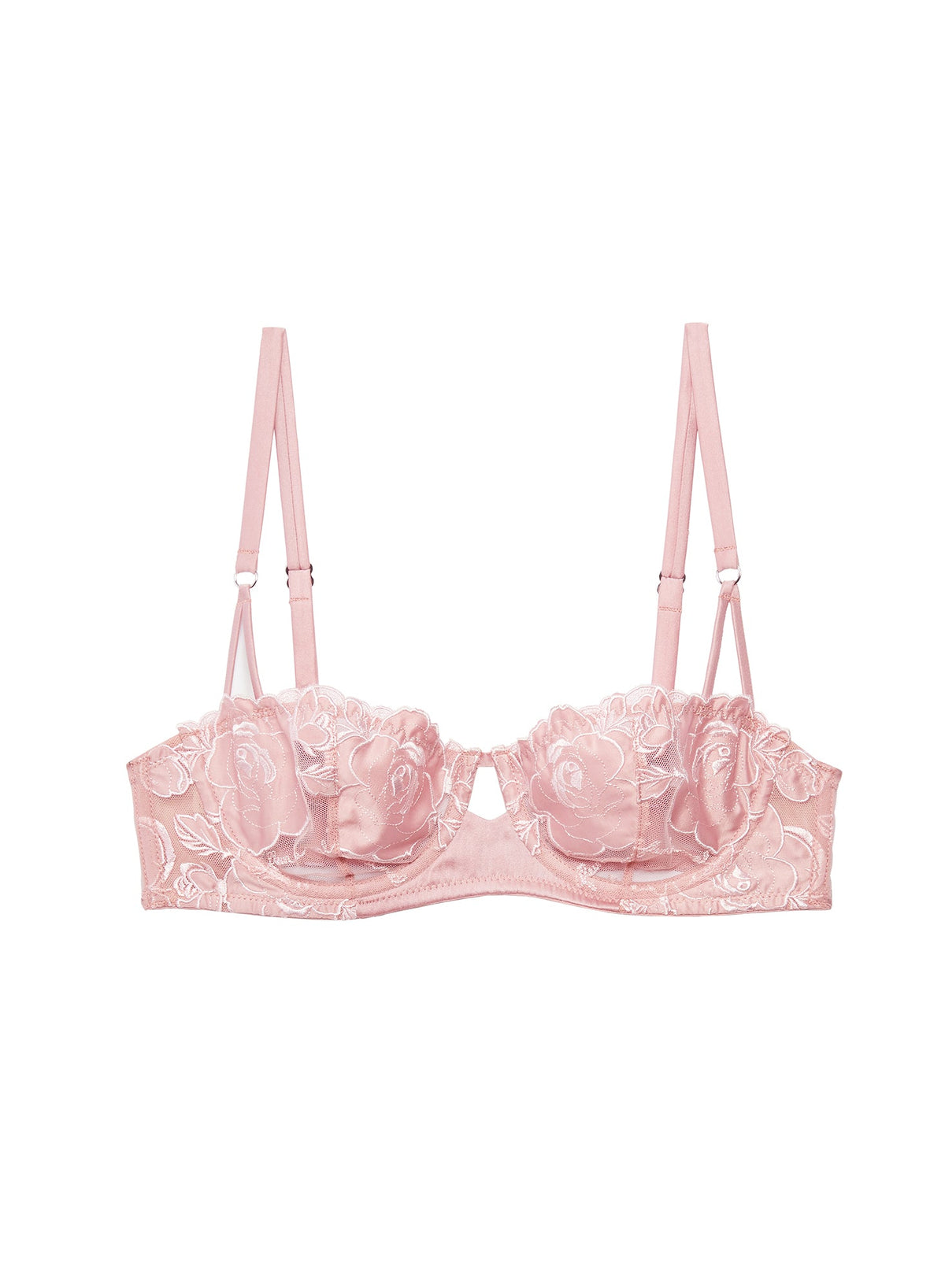 Rose Pink Rose Logo Embroidery Balconette Bra | Fleur du Mal