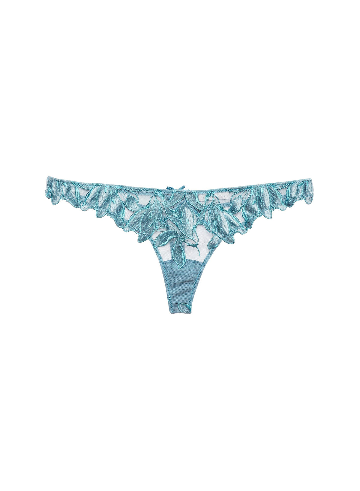 Velvet Icy Teal Lily Embroidery Hipster Thong | Fleur du Mal