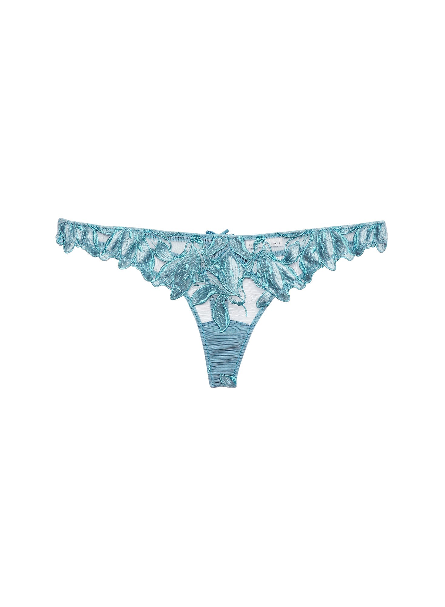Velvet Icy Teal Lily Embroidery Hipster Thong | Fleur du Mal