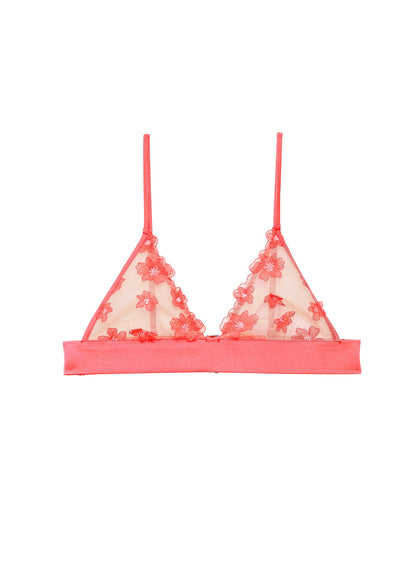 Neon Pink Petal Embroidery Triangle Bralette | Fleur du Mal