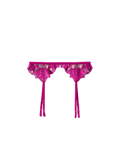 Magenta Lily Embroidery Garter Belt | Fleur du Mal