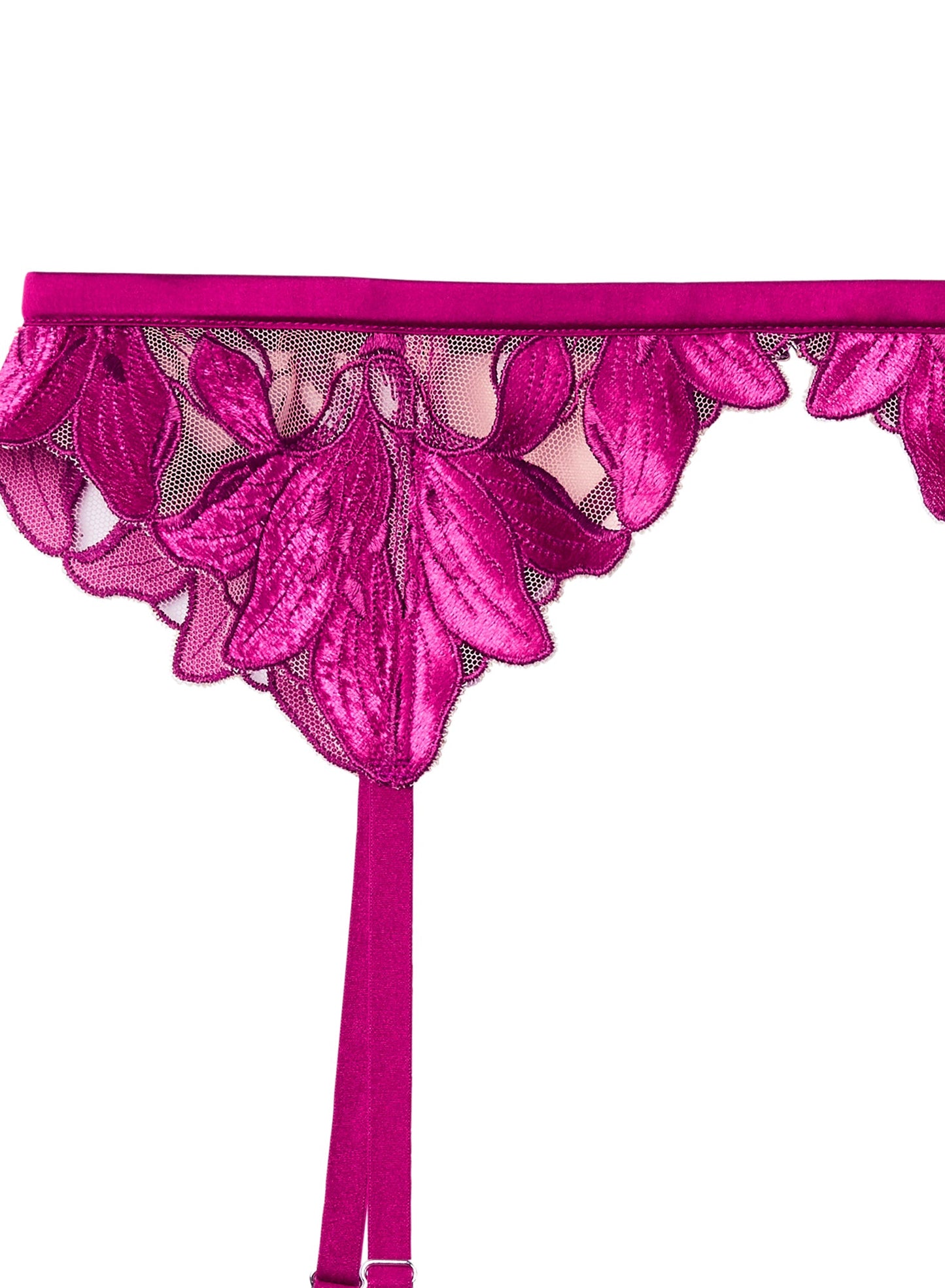 Magenta Lily Embroidery Garter Belt | Fleur du Mal