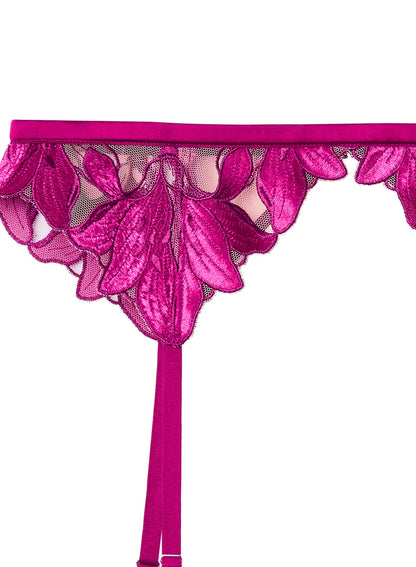 Magenta Lily Embroidery Garter Belt | Fleur du Mal
