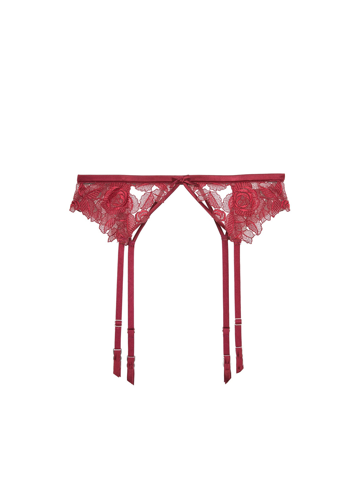 Deep Red Rose Embroidery Garter | Fleur du Mal