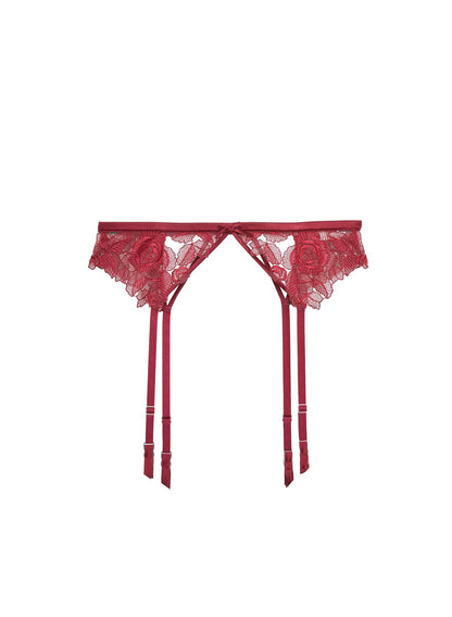 Deep Red Rose Embroidery Garter | Fleur du Mal