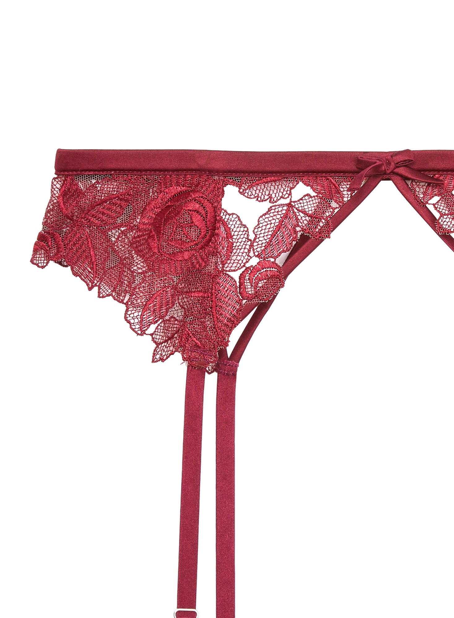 Deep Red Rose Embroidery Garter | Fleur du Mal
