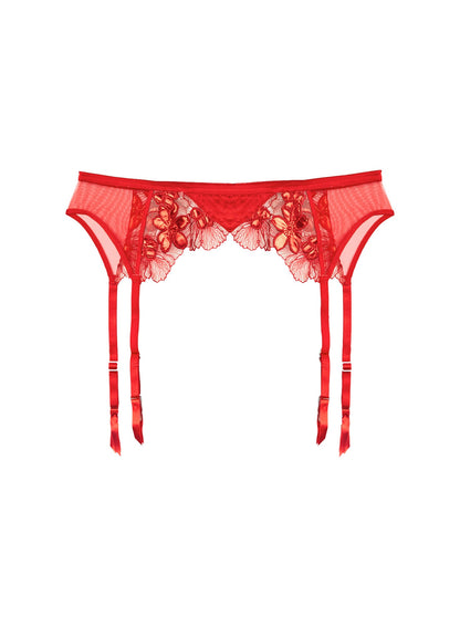 Red Violet Embroidered Garter Belt | Fleur du Mal