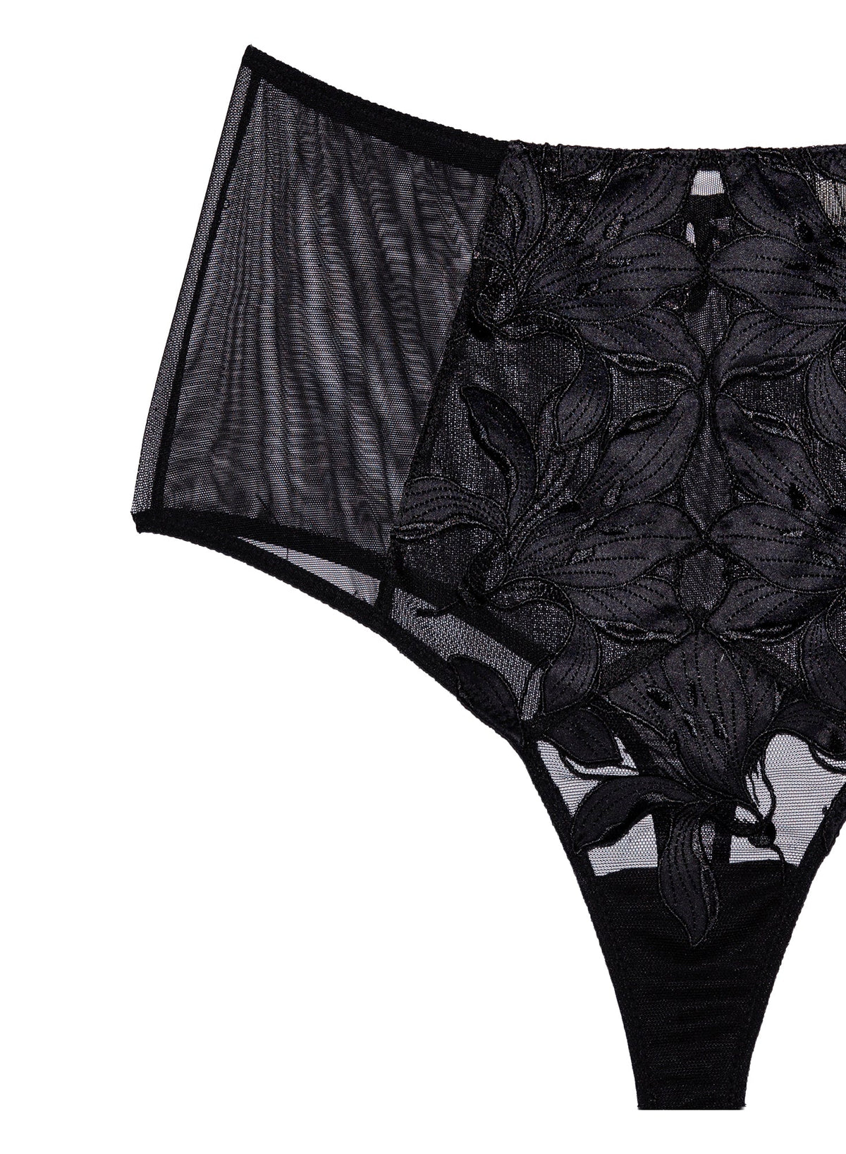 Black Lily Embroidery High Waist Thong | Fleur du Mal