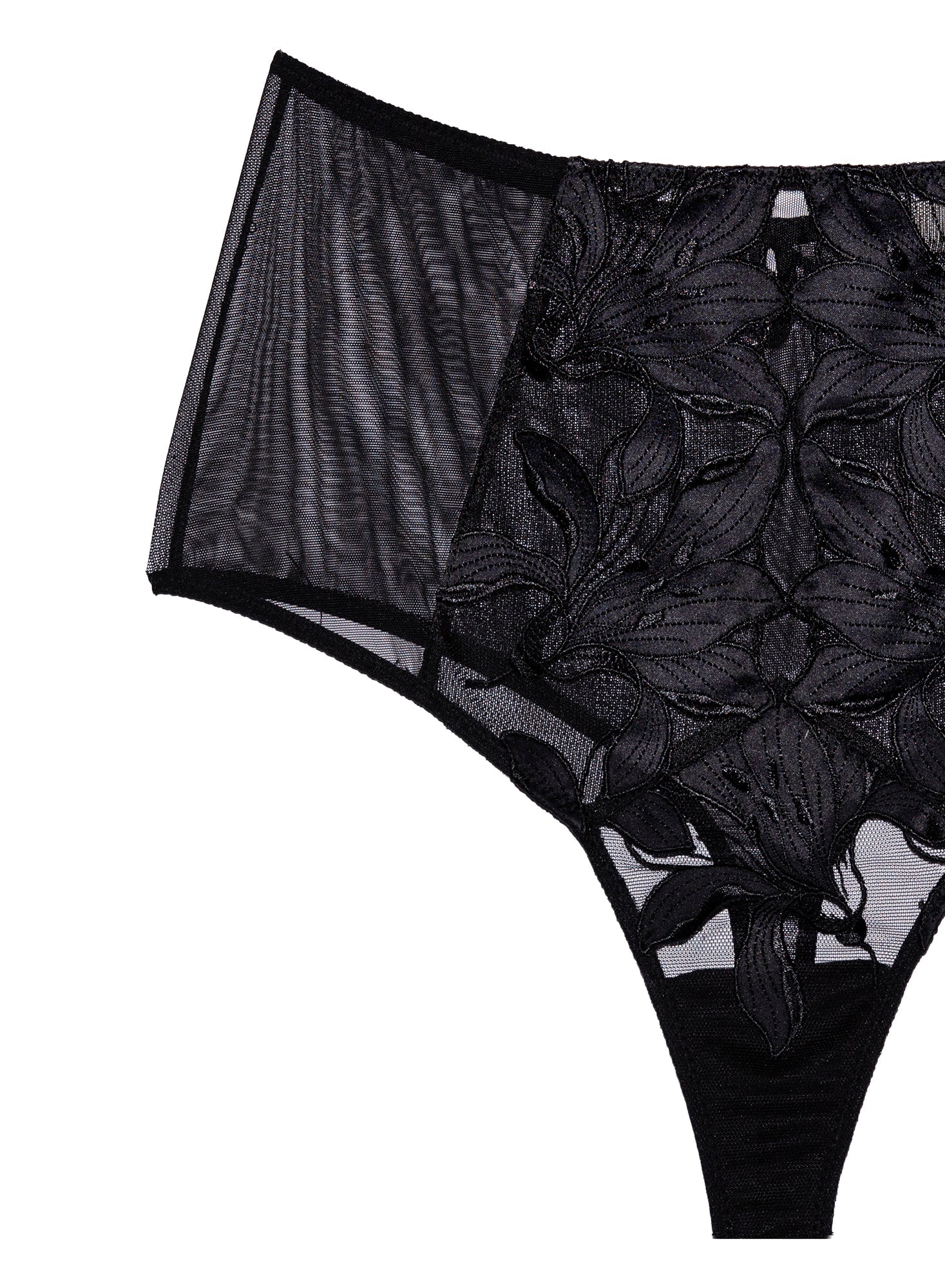 Black Lily Embroidery High Waist Thong | Fleur du Mal