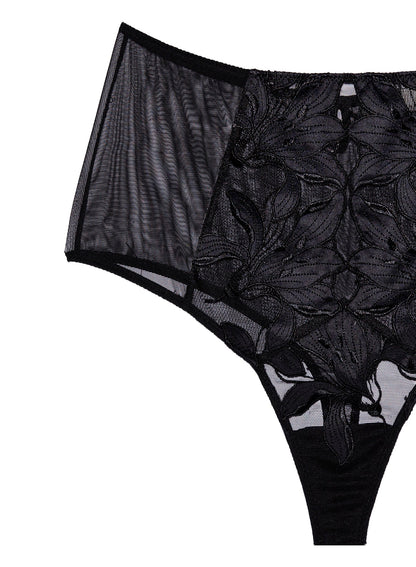 Black Lily Embroidery High Waist Thong | Fleur du Mal