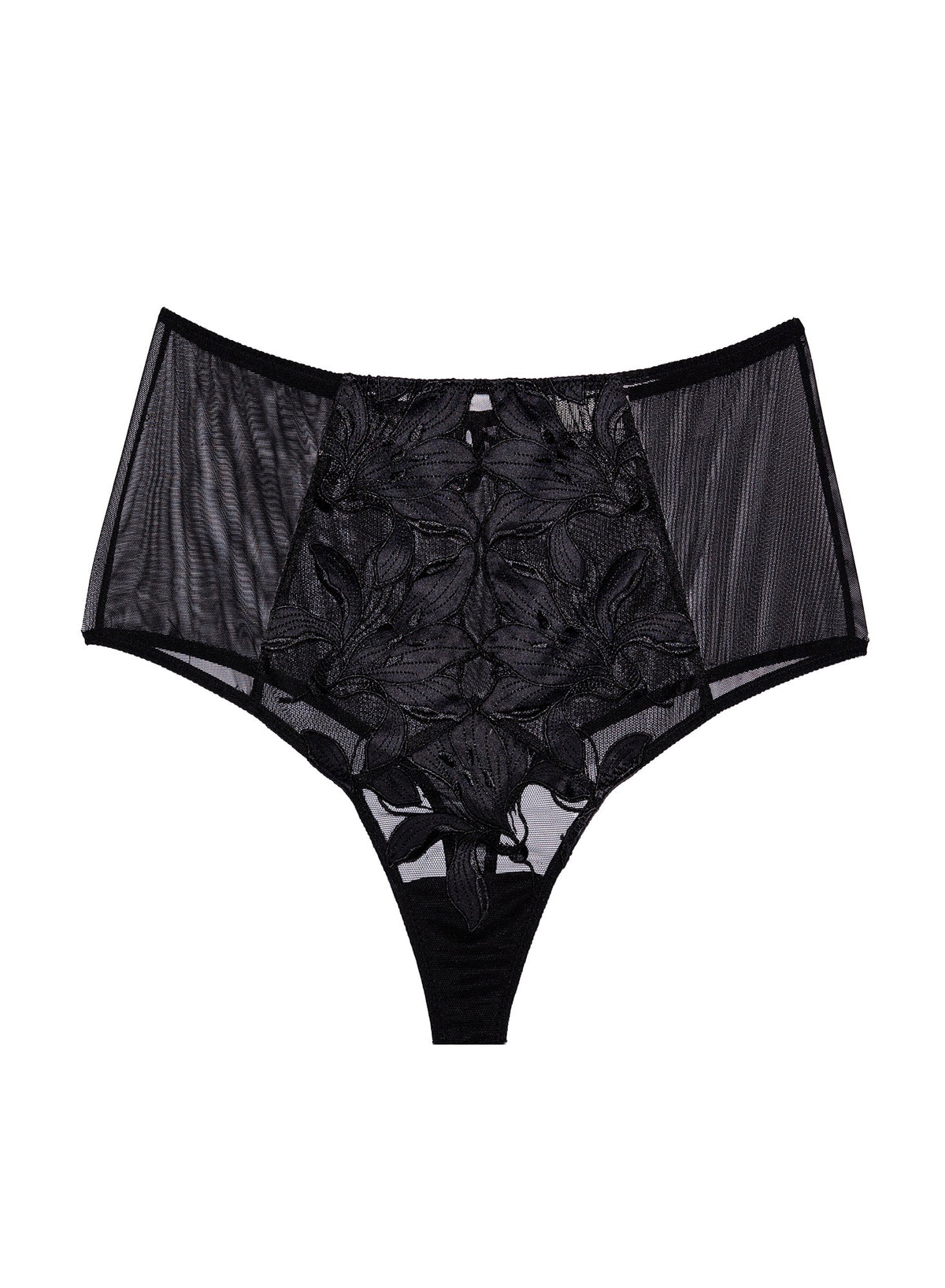 Black Lily Embroidery High Waist Thong | Fleur du Mal