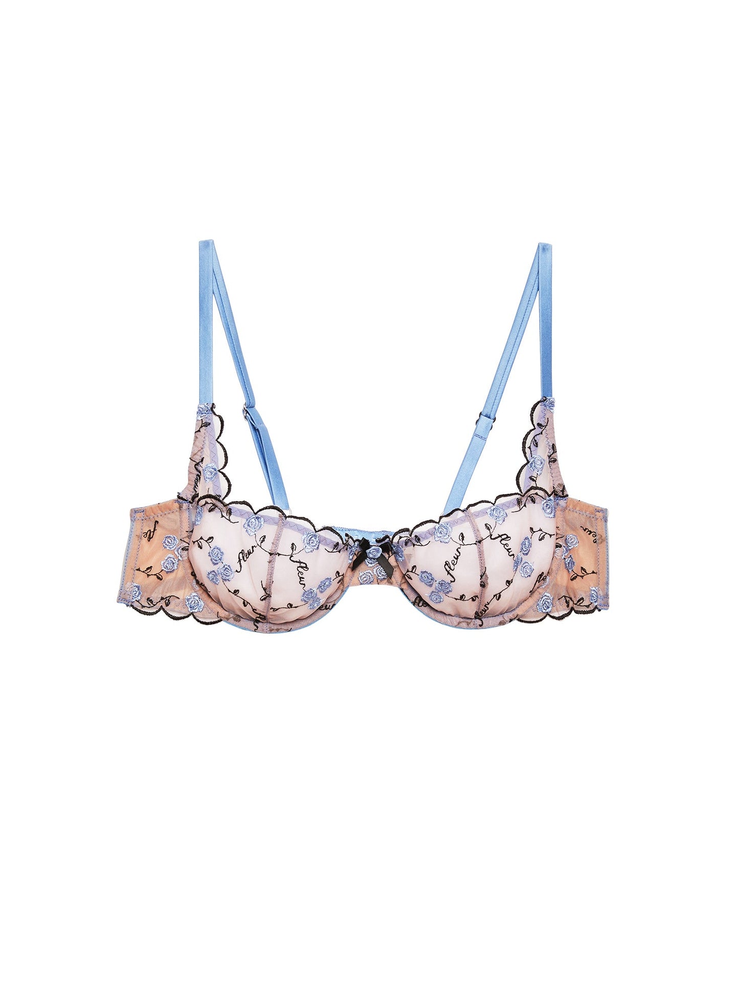 Light Blue Rose & Vine Embroidery Balconette Bra | Fleur du Mal