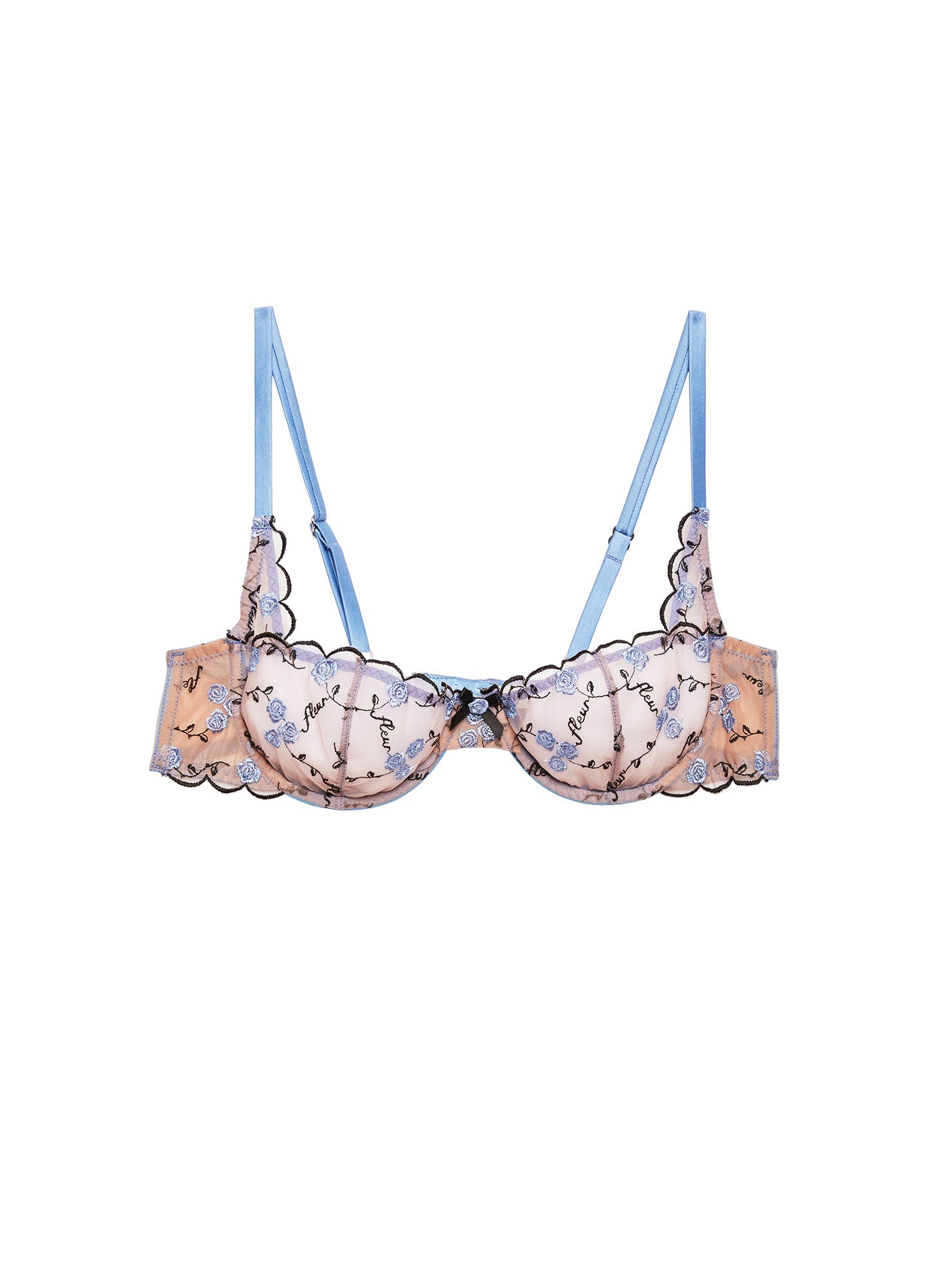 Light Blue Rose & Vine Embroidery Balconette Bra | Fleur du Mal