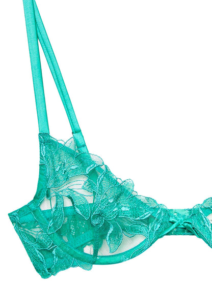 Emerald Green Lily Embroidery Plunge Demi Bra | Fleur du Mal