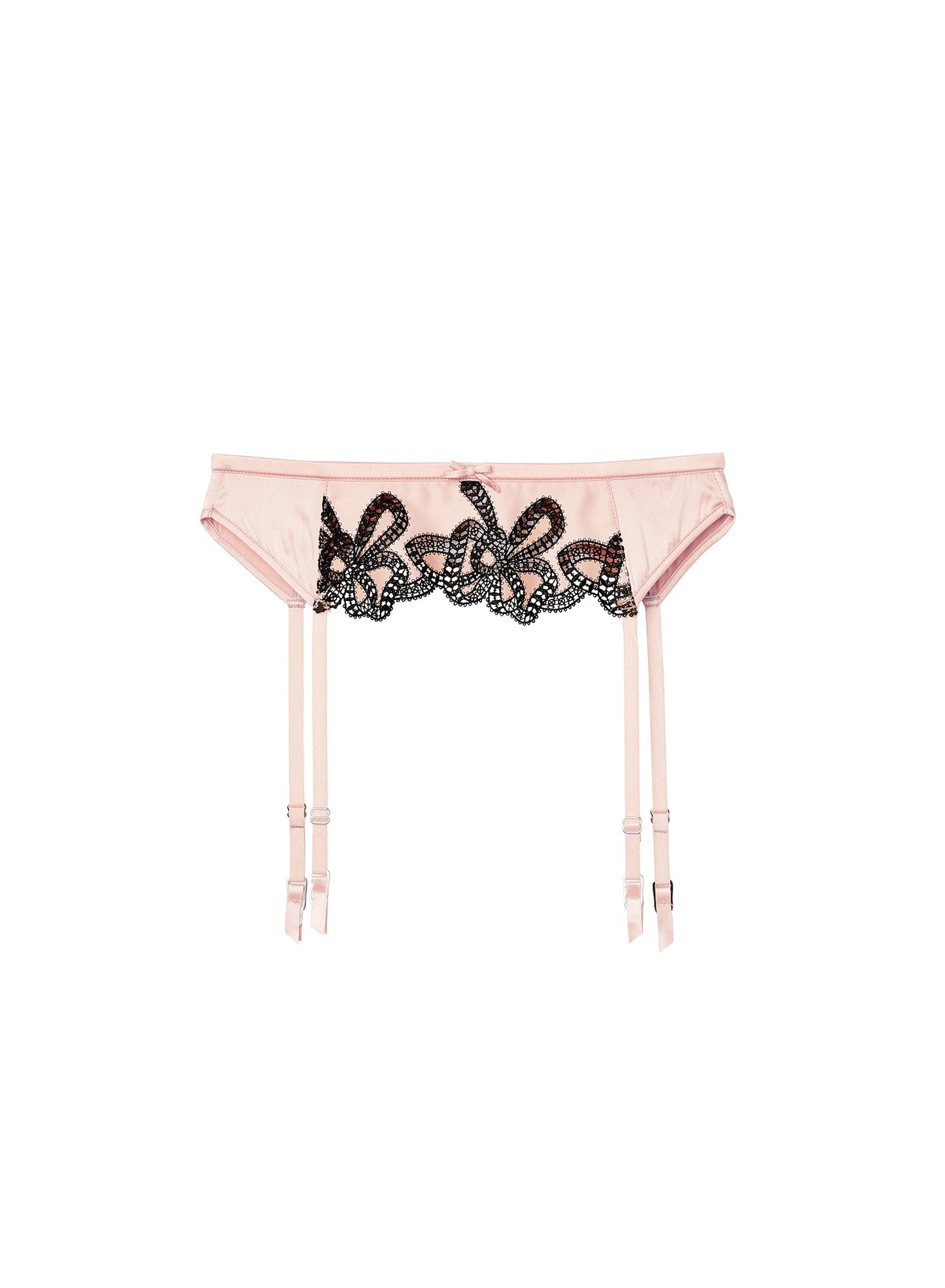 Light Pink & Black Bow Guipure Embroidery Garter | Fleur du Mal