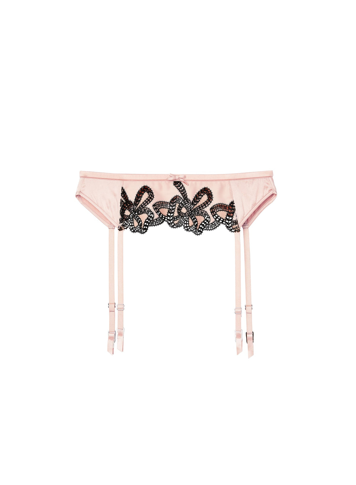Light Pink & Black Bow Guipure Embroidery Garter | Fleur du Mal