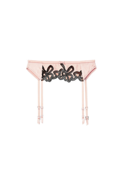 Light Pink & Black Bow Guipure Embroidery Garter | Fleur du Mal