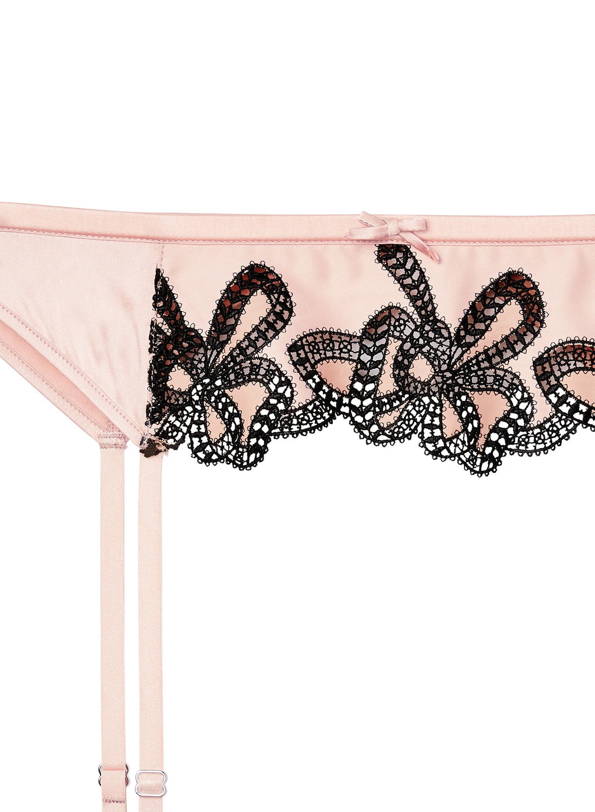 Light Pink & Black Bow Guipure Embroidery Garter | Fleur du Mal