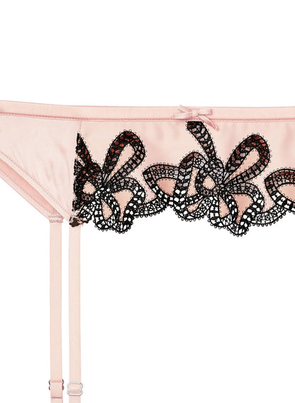 Light Pink & Black Bow Guipure Embroidery Garter | Fleur du Mal