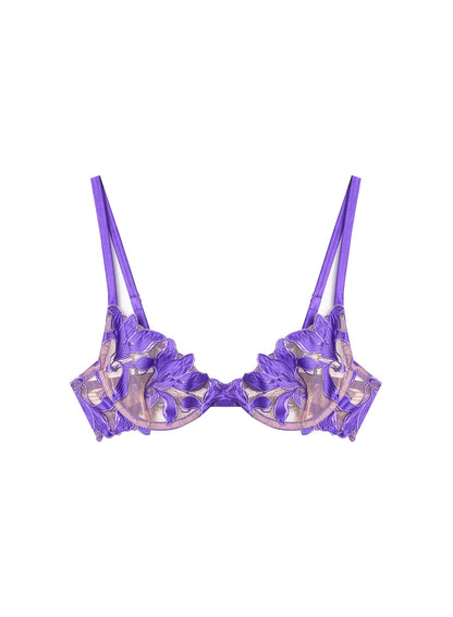 Purple Lily Embroidery Plunge Demi Bra | Fleur du Mal