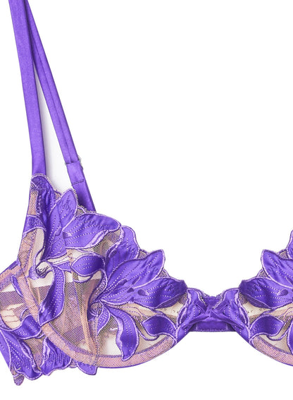 Purple Lily Embroidery Plunge Demi Bra | Fleur du Mal