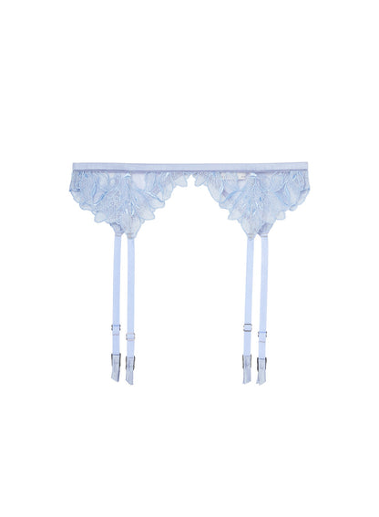 Light Blue Lily Embroidery Garter Belt | Fleur du Mal