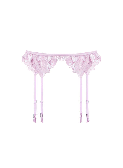 Light Pink Lily Embroidery Garter Belt | Fleur du Mal