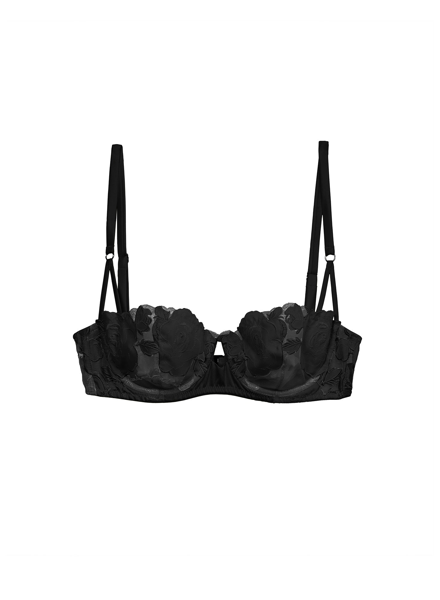 Black Rose Logo Embroidery Balconette Bra | Fleur du Mal