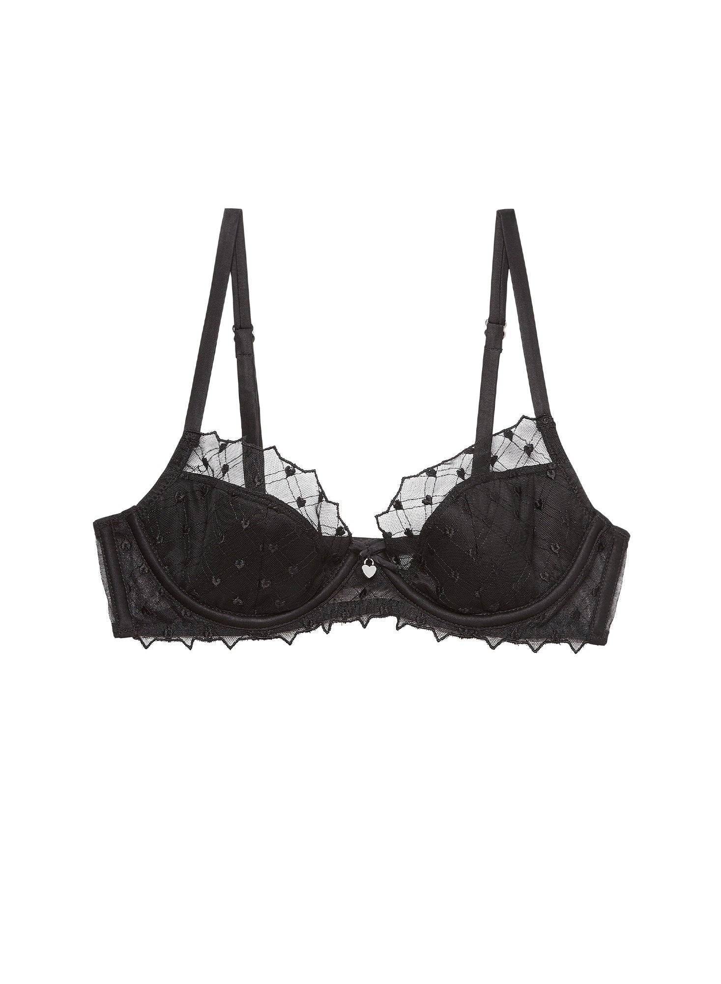 Black Love Lock Embroidery Half Lined Bra | Fleur du Mal