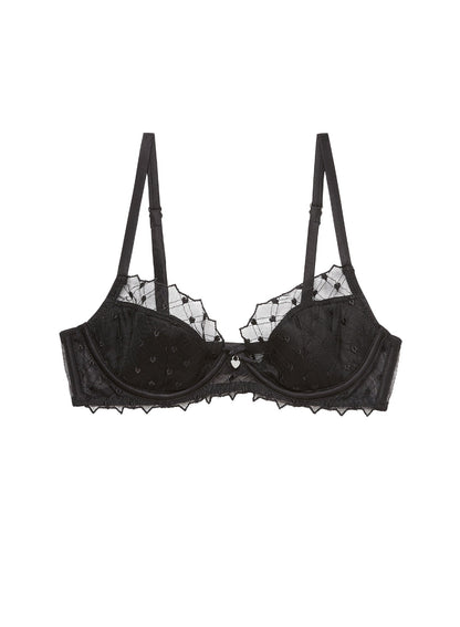 Black Love Lock Embroidery Half Lined Bra | Fleur du Mal