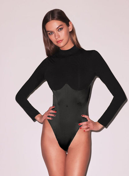 Black Mock Neck Long Sleeve Bodysuit | Fleur du Mal