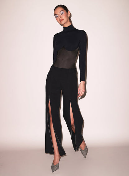 Black Mock Neck Long Sleeve Bodysuit | Fleur du Mal