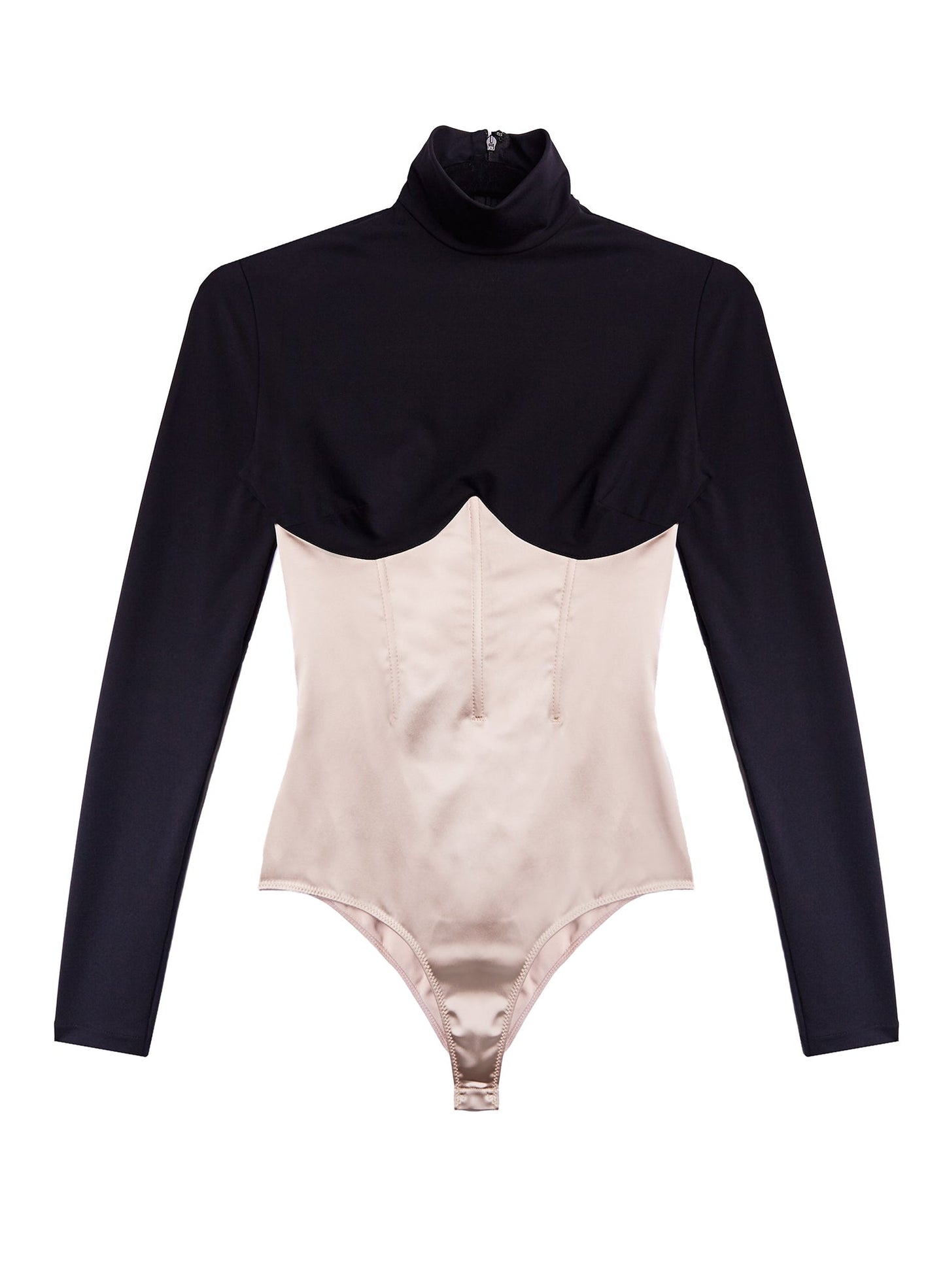 Black Bone Mock Neck Long Sleeve Bodysuit | Fleur du Mal