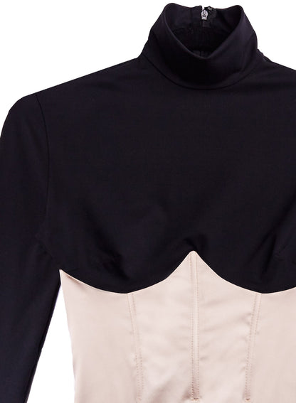 Black Bone Mock Neck Long Sleeve Bodysuit | Fleur du Mal