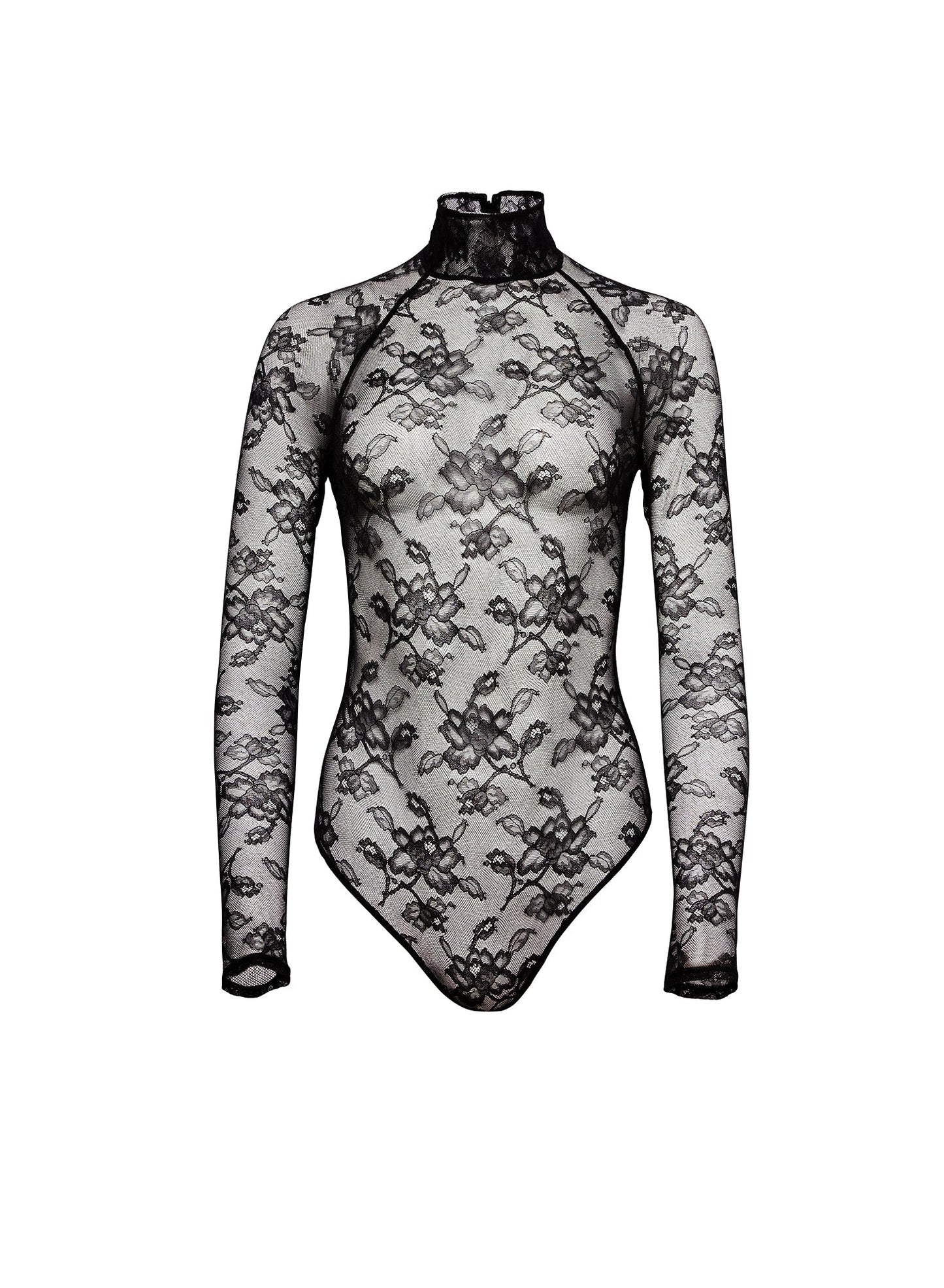 Black Mock Neck Lace Bodysuit | Fleur du Mal