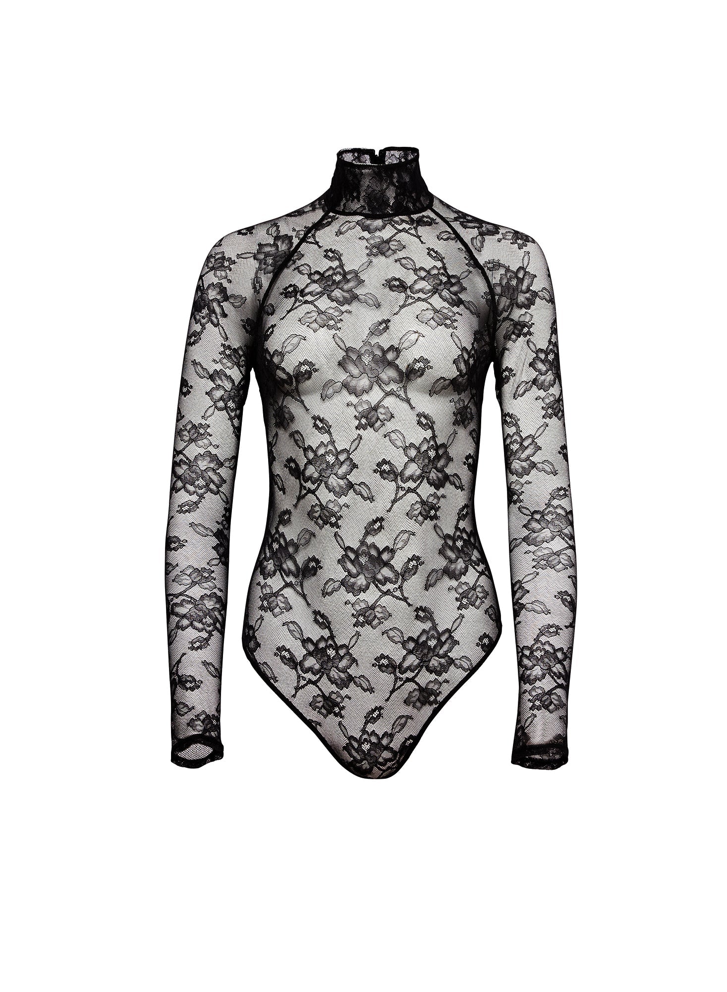 Black Mock Neck Lace Bodysuit | Fleur du Mal