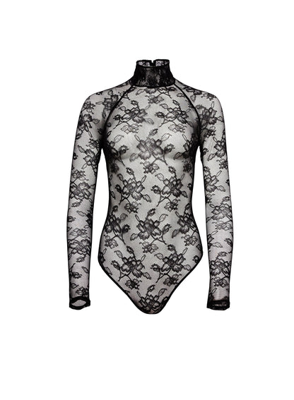Black Mock Neck Lace Bodysuit | Fleur du Mal