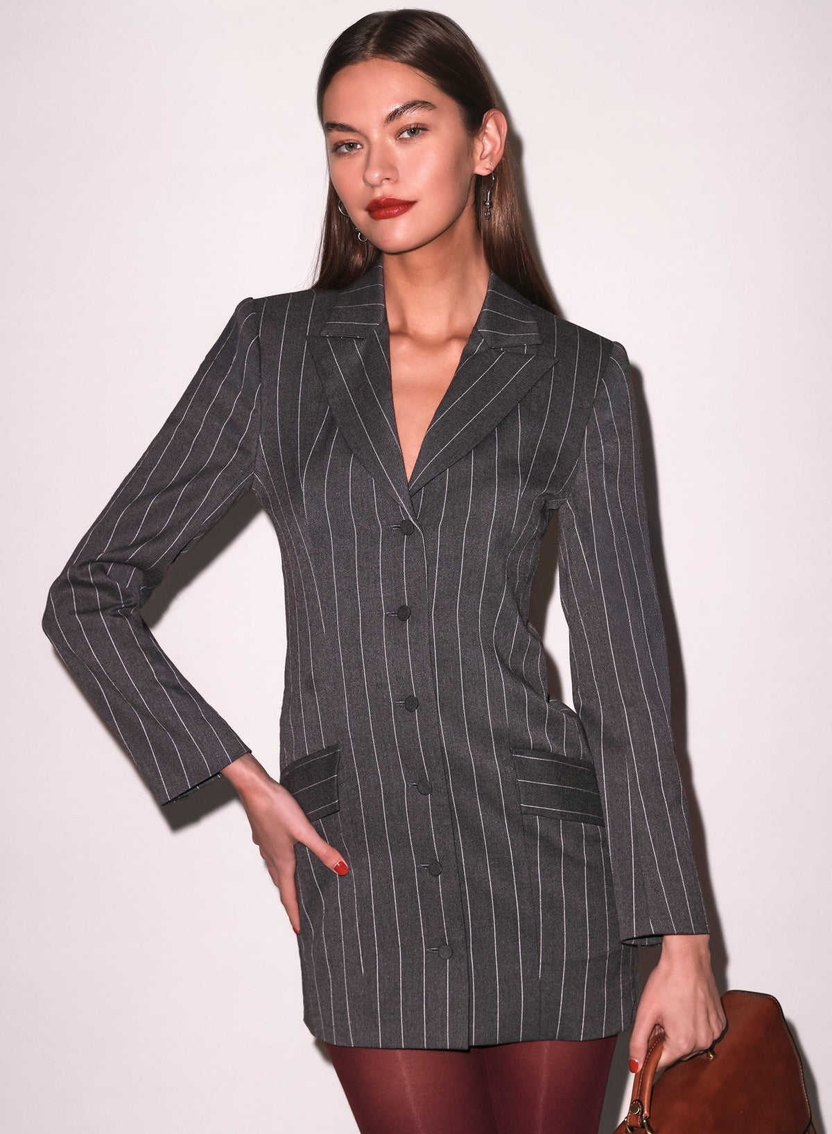 Dark Grey Pinstripe Maxwell Blazer Dress | Fleur du Mal