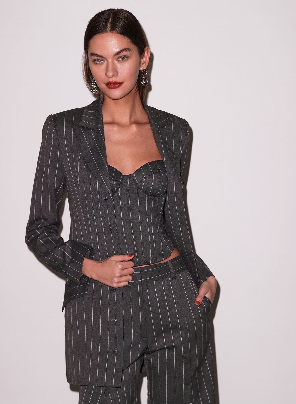 Dark Grey Pinstripe Maxwell Blazer Dress | Fleur du Mal